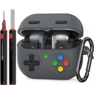 Coque Samsung Galaxy Buds3 et Galaxy Buds3 Pro (2024) avec Kit de Nettoyage, 3D Button Housse en Silicone Etui de Protection pour Samsung Galaxy Buds3 Pro avec Mousqueton, Gris Fonc&eacute; - Neuf