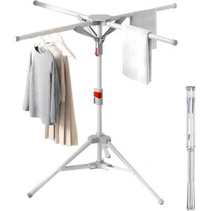 S&eacute;choir &agrave; Linge Etendoir &agrave; Linge Pliable Int&eacute;rieur et Ext&eacute;rieur, S&egrave;che Linge avec 4 Bras de Crochet, Hauteur R&eacute;glable 130-180cm, Gris - Neuf