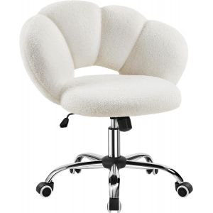 SUBZONAL-Fauteuil de Bureau, Chaise Pivotante Ergonomique, Dossier Confort en Nuage, R&eacute;glable en Hauteur, Charge 136 kg, pour Salon Chambre Bureau, Blanc/Boucl&eacute; - Neuf