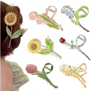 Lot De 6 Grandes Pinces À Cheveux Pour Femme, Pinces À Cheveux En Métal Antidérapantes, Flo - Neuf
