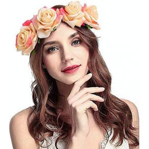 Tweal Rose Fleur Bandeau Couronne,Bandeau Cheveux Femme Mariage,Bandeau Cheveux Fille Pour F&ecirc;te Mariage Voyage - Neuf