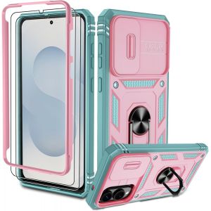 TRAHOO-Étui de protection pour Samsung Galaxy S25 Edge, avec 2 films de protection, militaire anti-chocs, résistant aux rayures, vert rose - Neuf
