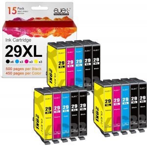 29XL Compatible pour Epson 29 29XL Cartouche d'encre pour Epson Expression Home XP-235 XP-255 XP-245 XP-345 XP-352 XP-445 XP-452 XP-432 XP-335 XP-342 XP-442 (Noir Cyan Magenta Jaune, 15-Pack) - Neuf