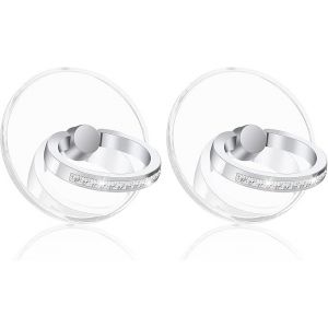 Lot De 2 Anneaux Ronds Transparents (Argent) Pour Téléphone Portable Avec Diamants, Rotation À 360 Degrés, Support De Téléphone Portable Transparent Pailleté - Neuf