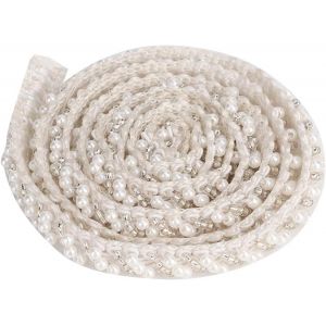 Chenquansarl-Ruban Adh&eacute;sif Perl&eacute; De 1 M&egrave;tre, V&ecirc;tements Faits &Agrave; La Main, Accessoires De Couture Brod&eacute;s Pour La Couture Artisanale, D&eacute;coration De V&ecirc;tements De Mariage(1cm Blanc) - Neuf