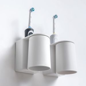 Porte-brosse à dents et dentifrice mural blanc en 2 pièces - conception auto-drainante, gobelet magnétique, installation facile, gain de place - Neuf