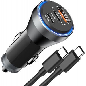 Chargeur Allume Cigare Usb C Rapide 90W,3Port Pd&Qc3.0 Chargeur Voiture Usb C Adaptateur Prise Allume Cigare Usb C Chargeur Telephone Voiture Avec C&acirc;ble Pour Samsung Galaxy S23 S22,Iphone 15 Pro Max - Neuf