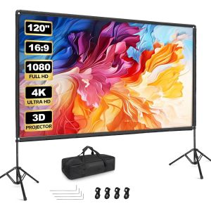 VornixorSarlshop-cran de Projection avec Support 120 Pouces, &Eacute;cran Videoprojecteur Portatif 16:9 4K Avant et Arri&egrave;re HD, Toile de Projection sur Pied pour Cin&eacute;ma Maison, Bureau, Voyage, Camping - Neuf