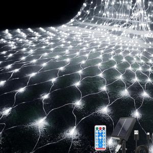 KAL-Filet Lumineux Solaire Extérieur 96 Leds, 1.5*1.5M Guirlande Maille Lumineuse Filet Pour Noël Avec Télécommande, 8 Modes Filet Lumineux Intérieur Etanche Pour Buisson Jardin Chambre Extérieur - Neuf