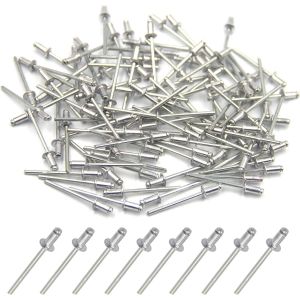 100 pièces de rivets aveugles en aluminium 3.2 x 6mm,rivets à bout ouvert,rivets pop,paquet de 100 (Argent) - Neuf