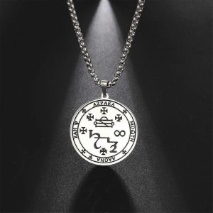 Mode Archange Azraël Sceau Salomon Ange De La Mort Kabbale Rond Pendentif Collier Argent Couleur Amulette Chaîne Bijoux - Neuf