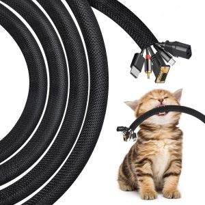 3 M&egrave;tres Manchon De Cache C&acirc;ble, 10mm Gaines De C&acirc;bles, Emp&ecirc;che Les Animaux Domestiques De M&acirc;cher Les C&acirc;bles, Textile Flexible Goulotte De C&acirc;ble &Agrave; Fermeture Automatique Pour Bureau, Noir - Neuf