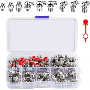 MEVRONISSHOP-Kit D'Assortiment de Graisseur, M6 M8 M10 Assortiment de Graisseurs, 60 Pi&egrave;ces Graisseur, Filet&eacute;s de Graissage, Graisseur a Visser avec 10 Pi&egrave;ces Bouchon de Graisseur, pour &Eacute;quipement M&eacute; - Neuf