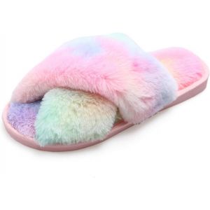 Kalanka-Pantoufle Femme Chausson Peluche Chaud Slippers Claquette Fourrure Sandal Bout Ouvert Accueil Chaussures - Neuf