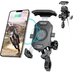 Chargeur De Montage De Téléphone Sans Fil De Moto Anti-Vol Avec Qi 15w Et Usb C 3a Guidon 1 "Support De Téléphone À Bille Rapide Pour 4.0"-7.0" Cellphones - Neuf
