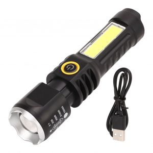 Lampe de poche télescopique à lumière forte, TYPE C, charge noire, avec anneau argenté, torche télescopique pour le Camping - Neuf