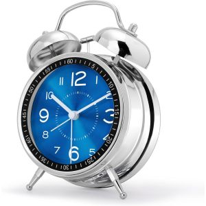 Reveil Bruyant pour Dormeurs Lourds, Double Cloche Fort, avec Lumi&egrave;re de Nuit, Grand R&eacute;veil Matin M&eacute;tal, Horloge de Table Analogique Silencieux pour Chambre Bureau 16cm, Bleu - Neuf