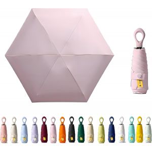 Mini parapluie de voyage avec poign&eacute;e en anneau et couche de rev&ecirc;tement en tissu bloquant/protection UV UPF 50 99,9 % compact pliable parapluie parapluie l&eacute;ger petit sac &agrave; dos portable/pluie - Neuf
