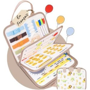 JGD-Busy Board Montessori, Planche Montessori d'activit&eacute;s &eacute;ducatives sur Les Animaux de la Jungle, Apprentissage de l'alphabet, des Chiffres, des Couleurs et Plus, 9 Pages - Neuf