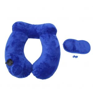 Oreiller Gonflable De Voyage Multi-Usages En Forme De U, Coussin Doux Pour Le Cou Et La Taille, Bleu Ciel, 34 X 30 X 10 Cm - Neuf