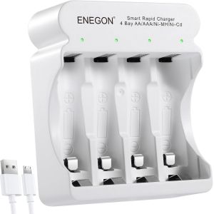 THEF-4 Slots Chargeur de Piles Ultra-Rapide de Piles Rechargeables: Spécialement conçu pour Piles AA & AAA avec Entrées Type-C & Micro-USB, Technologie Avancée de Détection Intelligente. - Neuf