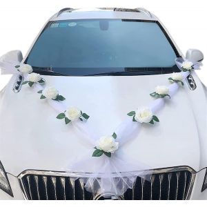Simulation de rose blanche Simulation de décoration de fleur de mariée Décoration de voiture de mariage Fournitures de mariage Décoration de banquet de mariage (Couleur : x 1Set) - Neuf