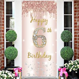 6 ans Décoration de porte pour fille - 6 ans - Or rose - Tissu - Panneau de 6 ans - Panneau de fond à suspendre - 6 ans - Bannière de bienvenue anniversaire - Neuf