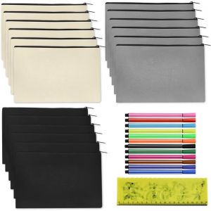 TIANYI-18 PCS Trousse en Tissu de Rangement Trousse Maquillage Tissu Zippée Trousse de Maquillage en Toile Pochette Maquillage Tissu avec 12 Crayons Aquarelle et 12 Gabarits (Beige, Gris, Noir) - Neuf