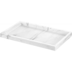 Plateau de Salle de Bain en r&eacute;sine, pour Commode, Bijoux, &eacute;vier de Cuisine, Parfum, Bougies, Savon, Serviette, Plantes, Accessoires de Salle de Bain (Taille M, Aspect Gravier Blanc) - Neuf