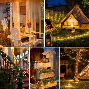 Tianyi-Guirlande Solaire Exterieur 2 X 16m 160led Guirlande Lumineuse Exterieure Solaire &Eacute;tanche Blanc Chaud 8 Modes Lumi&egrave;re Solaire D&eacute;coration Pour Jardin Terrasse Maison F&ecirc;te No&euml;l Mariage - Neuf