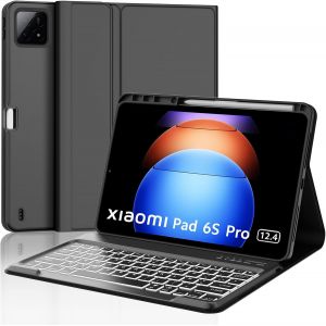 Clavier Pour Xiaomi Pad 6S Pro, Coque Clavier Pour Xiaomi Pad 6S Pro 12.4 Pouces 2024, Azerty Français Clavier Rétroéclairé Bluetooth Magnétique Détachable Pour Tablette Xiaomi Pad 6S Pro 12.4"", Noir - Neuf