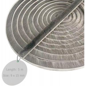 Joint Brosse Porte,5 M(L)X9 Mm(B)X15 Mm(D),Gris,Joint Fenetrepour Lsolation Phonique Porte,Joint Brosse Adhesif,Joint Brosse Porte Coulissante,Joint Brosse Moustiquaire - Neuf