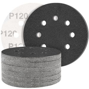 Black Lot De 50 Disques Abrasifs En Carbure De Silicium 125 Mm Grain 120 8 Trous Papier Abrasif Rond Ponceuse Excentrique Grain Mélangé Pour Polissage - Neuf