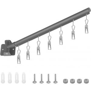 Mdy-Étendoir Mural Avec 7 Pinces, Etendoir Chaussette, Rotation 180° Porte-Vêtements Pliable Mural, Pour Chaussettes, Sous-Vêtements, Vêtements, Serviettes - Neuf