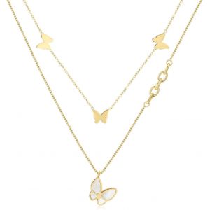 Layered Mother-Of-Pearl Butterfly Necklace 14k Gold Plated Adjustable Butterfly Pendant For Women And Girls - Neuf