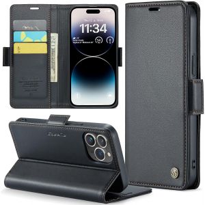 Maa-Coque Pour Iphone 14 Pro, Étui Housse En Rfid Protection Premium Pu Cuir Portefeuille Rabat Case Magnétique Stand Antichoc, Étui Case Pour Iphone 14 Pro, Noir - Neuf