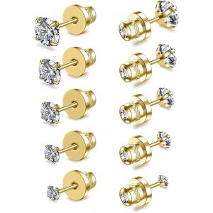 Chenquansarl-Lot De 5 Paires De Boucles D'oreilles &Agrave; Tige En Acier Inoxydable 316l Hypoallerg&eacute;nique Et Oxyde De Zirconium 5a Pour Homme Et Femme 2 &Agrave; 6 Mm - Neuf