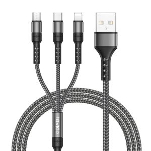 Thef-Câble Multi Usb, 3 En 1 Câble Universel [2m] Multi Usb Câble De Chargement En Nylon Avec Micro Usb Type C Lightning Câble Pour Iphone, Samsung Galaxy S23, Huawei, Honor - Gris - Neuf