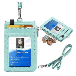 ,Porte-carte d'identit&eacute; en cuir avec sangle de tour de cou Porte-badge en cuir PU avec fermeture &eacute;clair - Neuf