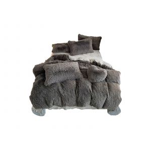 Housse De Couette En Peluche 140 X 210 Cm Avec Taie D'oreiller - Gris - Neuf