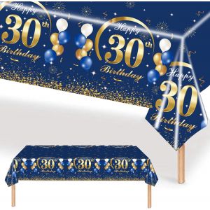 30 Ans Nappe Anniversaire,Bleu Et Or Nappe Fête 30 Ans Anniversaire,137x274cm Nappe Happy 30th Birthday Couverture Rectangulaire Nappe Party De Table À Manger Cuisine Banquet - Neuf