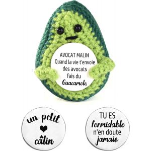 SJZG-Cadeau Amusant Coeur Positive En Fran&ccedil;ais+Jeton De C&acirc;lin Cadeau Amoureux Cadeau Inspirant Pour Homme Femme Couple Calin De Poche,Crochet Coeur,Doudou De Poche Reconfortant (Avocat) - Neuf