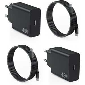 LORANKA-2Pack 45W Chargeur USB C Charge Rapide pour Samsung, 45W Chargeur Type C Charge Rapide avec 100W 2M C&acirc;ble USB C, Type C Prise Adaptateur pour Galaxy S25/S24/S23/S22/S21/S20, pour iPhone 17/16 - Neuf