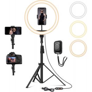 MEVRONISSHOP-12"" Ring Light avec Tr&eacute;pied 64"" Anneau Lumineux LED avec 10 Luminosit&eacute; 3 Modes d'Eclairage, Trepied Smartphone Selfie LED Anneau Lumi&egrave;re pour Maquillage, Photographie, YouTube et Vid&eacute;o S - Neuf