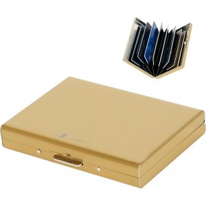 KALANKA-® Porte Carte de Crédit avec 8 Emplacements pour Cartes pour Hommes et Femmes, Portefeuille Carte de Crédit Minces en Acier Inoxydable avec Blocage RFID. (8 Cartes/Or) - Neuf
