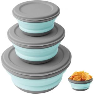 Bols Pliables,Lot De 3 Bol Saladier Pliable Avec Couvercle,R&eacute;cipient Alimentaire En Silicone Portable,Pour La Randonn&eacute;e,Voyages,Camping,Pique-Nique,L'&eacute;cole.[A35] - Neuf