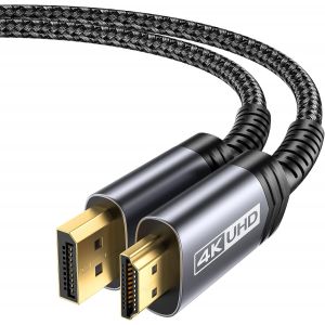 C&acirc;ble DisplayPort vers HDMI 3M,4K@30Hz,2K@60Hz,1080P@120Hz Nylon Tress&eacute; -Connecteurs Plaqu&eacute;s Or 24K, DP vers HDMI (Audio&Vid&eacute;o) pour Ordinateur de Dell, AMD, NVIDIA, HP Elitebook, ThinkPad - Neuf