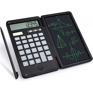 Calculatrice avec 6"" Tablette d'&eacute;criture LCD Effa&ccedil;able Calculatrice Bureau &agrave; 12 Chiffres Solaire Batterie Double Alimentation Calculatrice de Poche pour Bureau,&Eacute;cole,Noir - Neuf