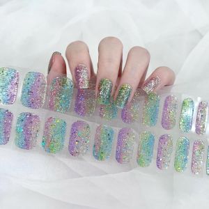 22pcs Gel Vernis À Ongles Autocollants, Paillettes Arc-En-Ciel Autocollant Ongle Gel Uv, Film Pour Ongles Auto-Adhésifs Français Nails Wraps, Uv/Led Lamp Required Bandes D'ongles En Gel Durci - Neuf