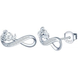 Kal-Boucles D'oreilles Femme Fille, Boucle D'oreille En Argent 925, Boucle D'oreille Symbole De L'infini, Orné De Fleur De Rose Créative, Zircon Incrusté, Bijoux Élégants, Argent, Or Rose Et Or - Neuf